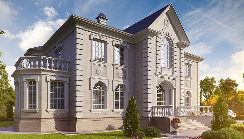 3. Проект двухэтажного дома в классическом стиле с четырехскатной, SOV-18, площадью - 536 кв c балконом, гаражом, эркером